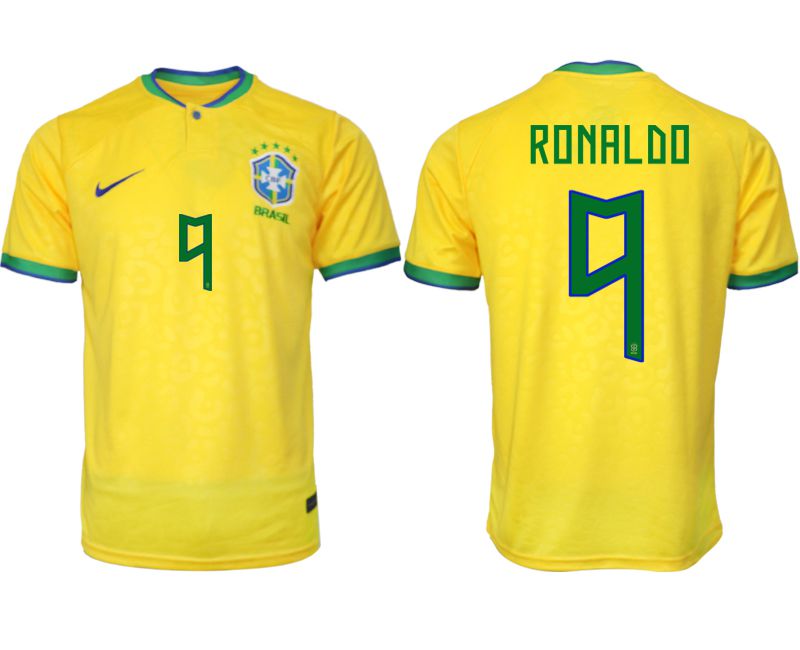 Men 2022 World Cup National Team Brazil home aaa version yellow #9 Soccer Jersey